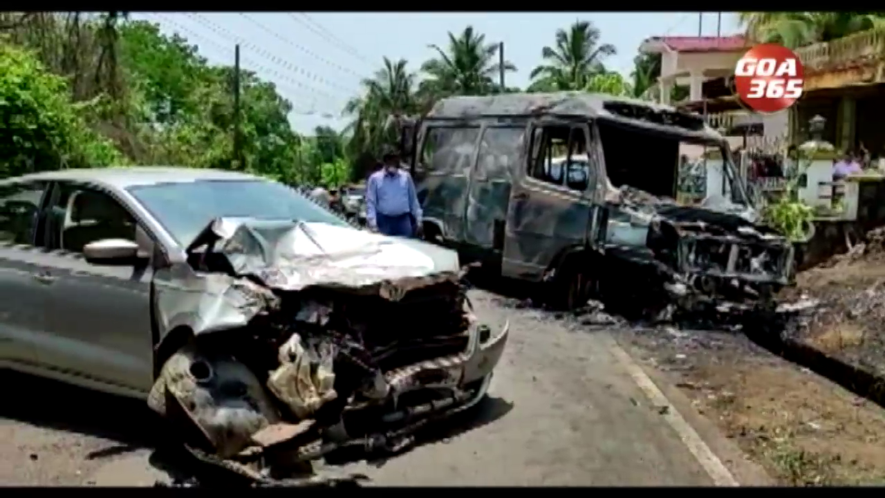 Ambulance gutted in fire after collision with car at Curtorim; Patient escapes unhurt
