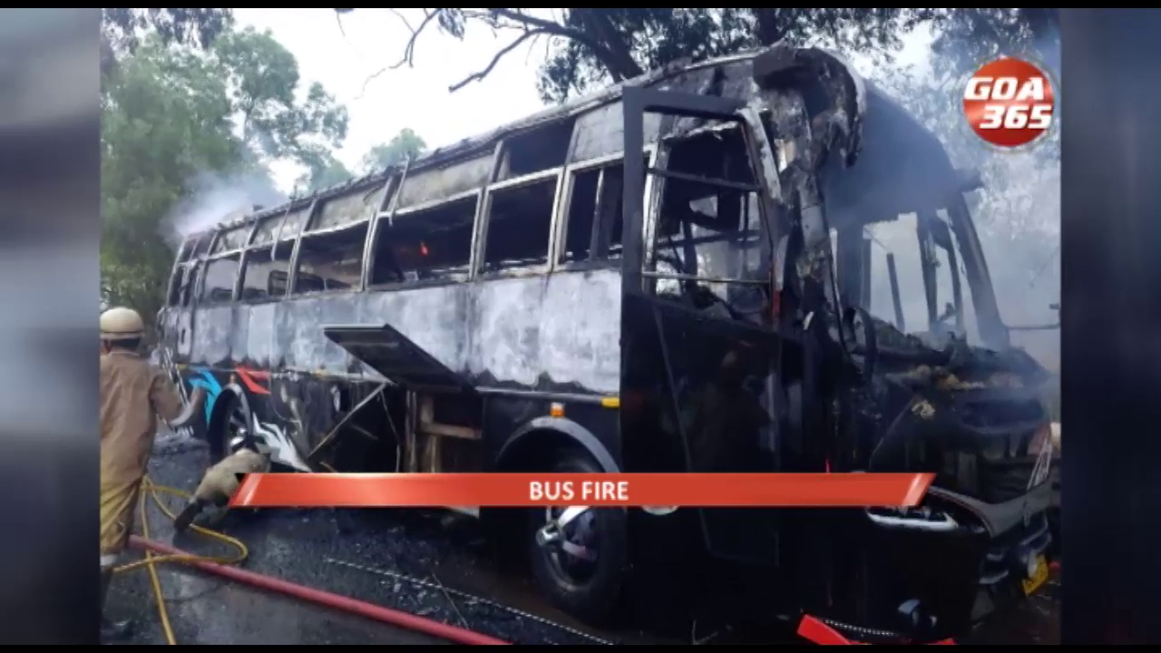 Bus carrying students catches  fire at Banastarim 